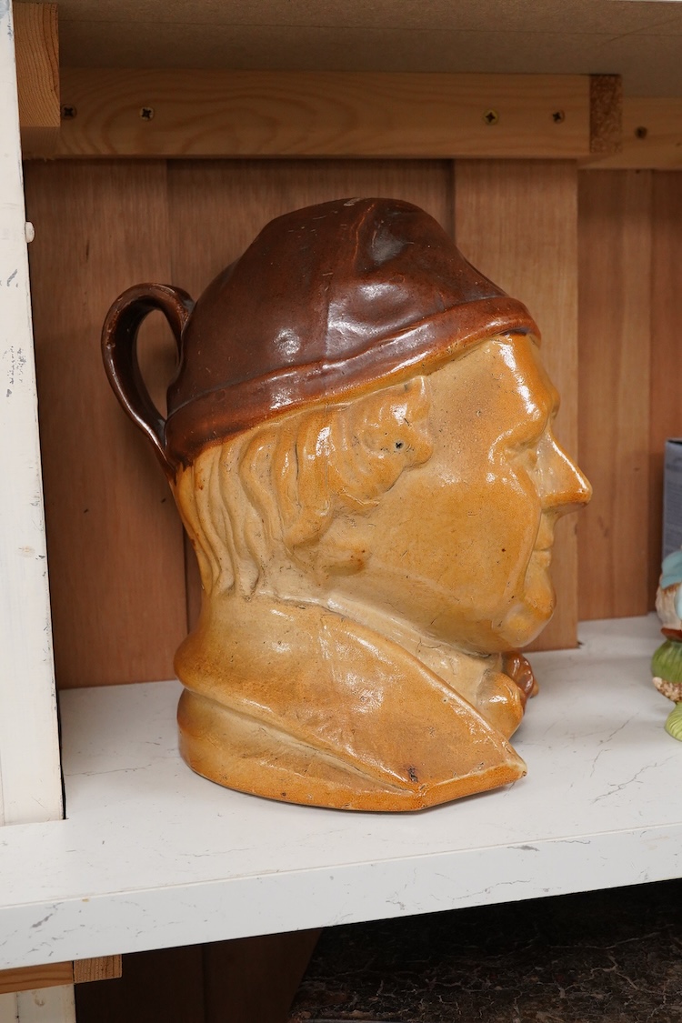 A large 19th century Johnny Souter, salt glazed stoneware spirit flask impressed T A Moss wine and spirit Merchant Bell Mount street Grosvenor square, 28cm high